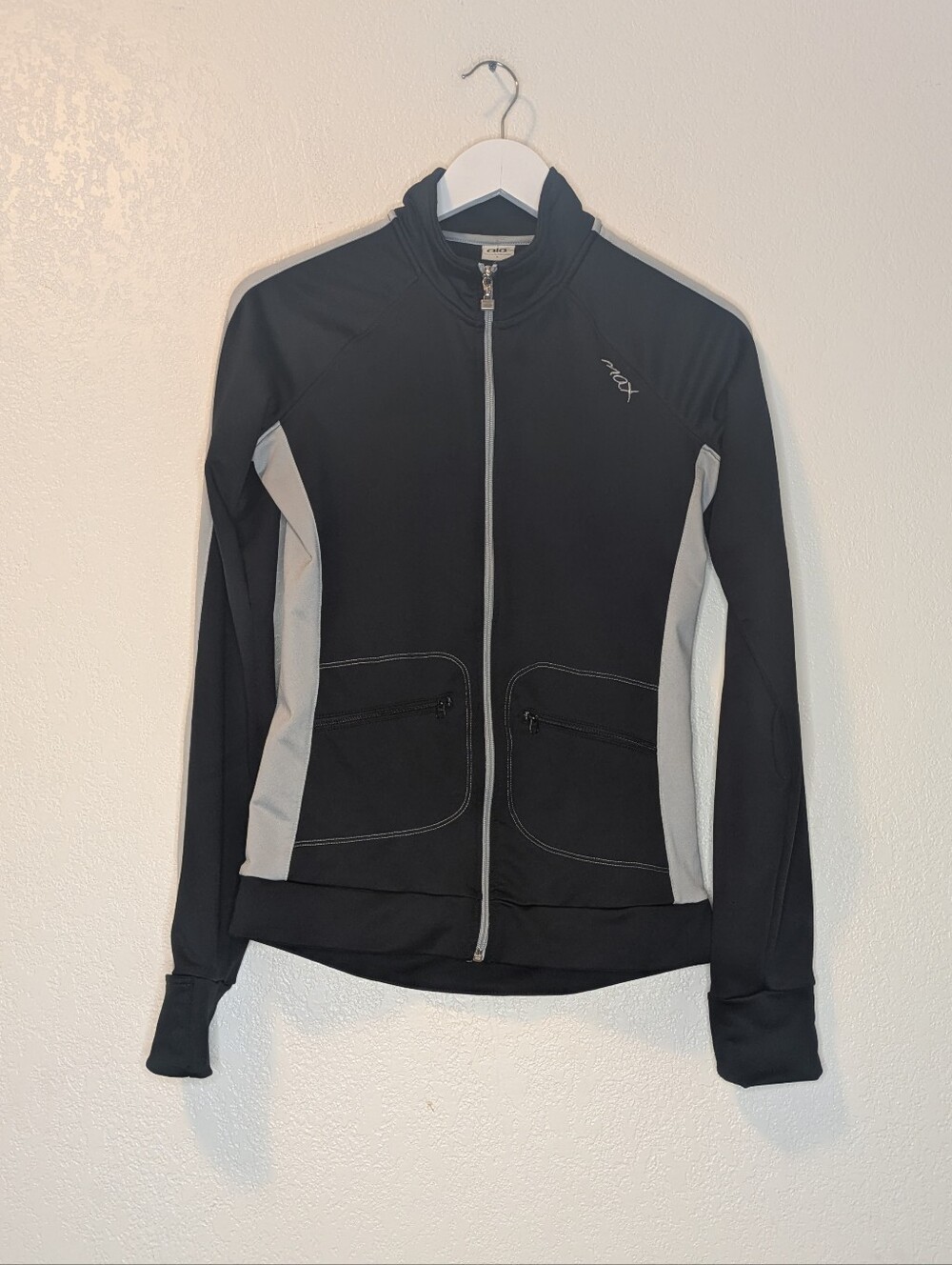VTG Alo Yoga CoolFit Max Full Zip Track Jacket Black/Gray Size L